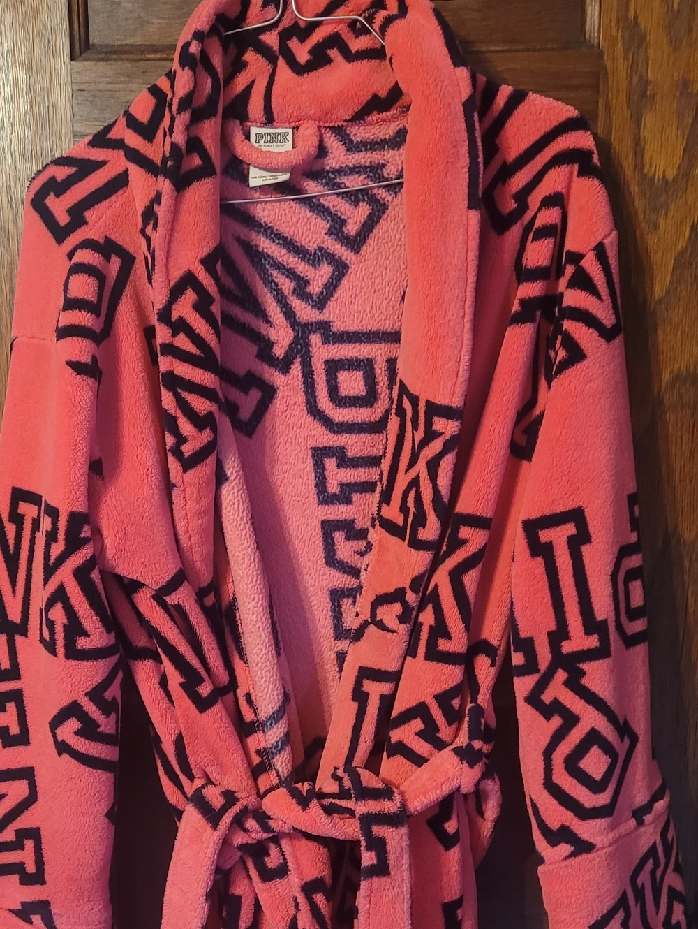 PINK Victoria's Secret Plush Logo Fleece Robe Sweater - Hot Pink/Black